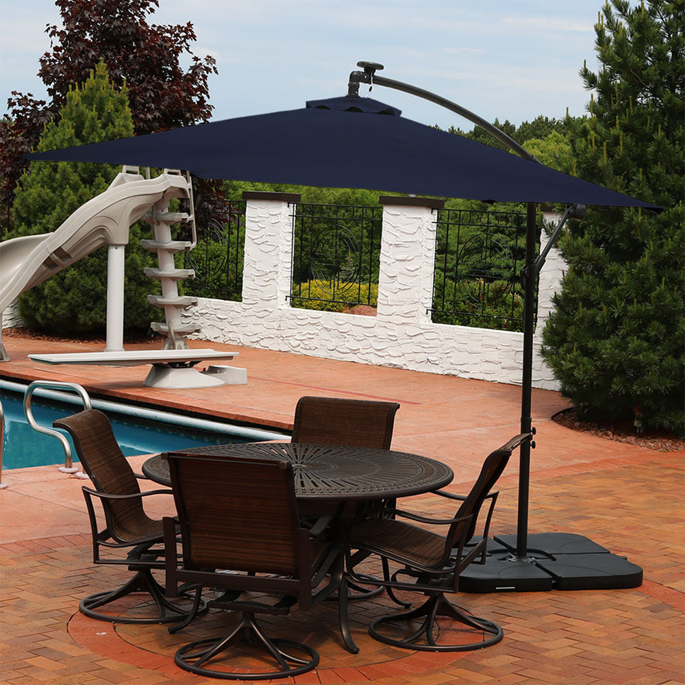 Sunnydaze 10 ft Solar Cantilever Offset Umbrella Navy Blue lifestyle outdoor