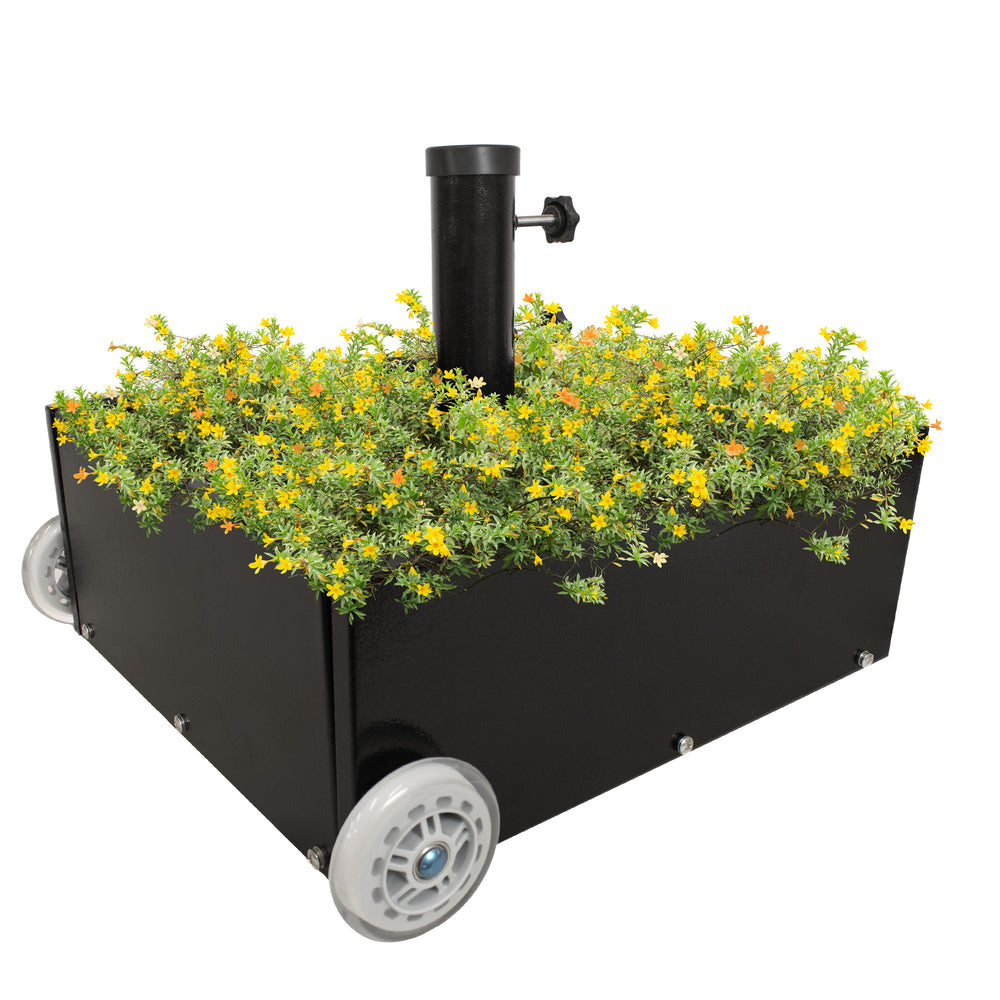 Sunnydaze Umbrella Stand Planter with Wheels Black wheel detail