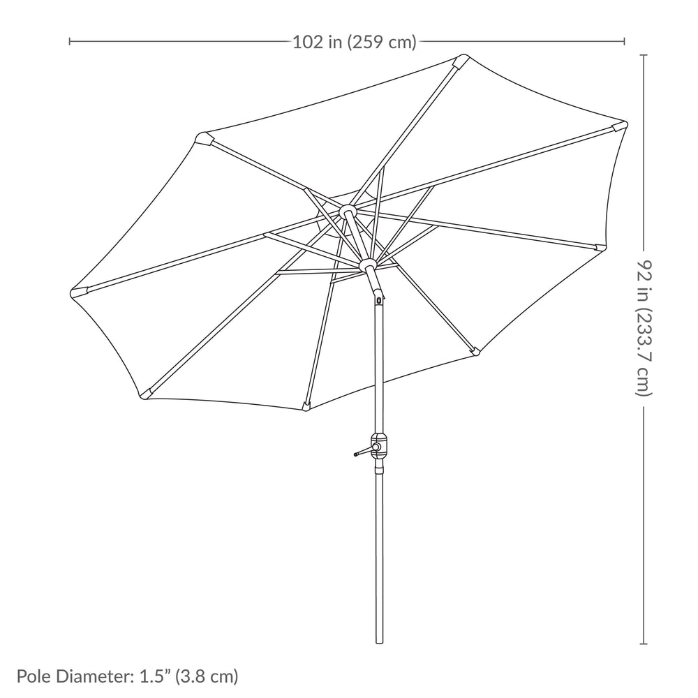 Sunnydaze 8.5 ft Solar Faux Woodgrain Patio Umbrella Navy outdoor patio setting
