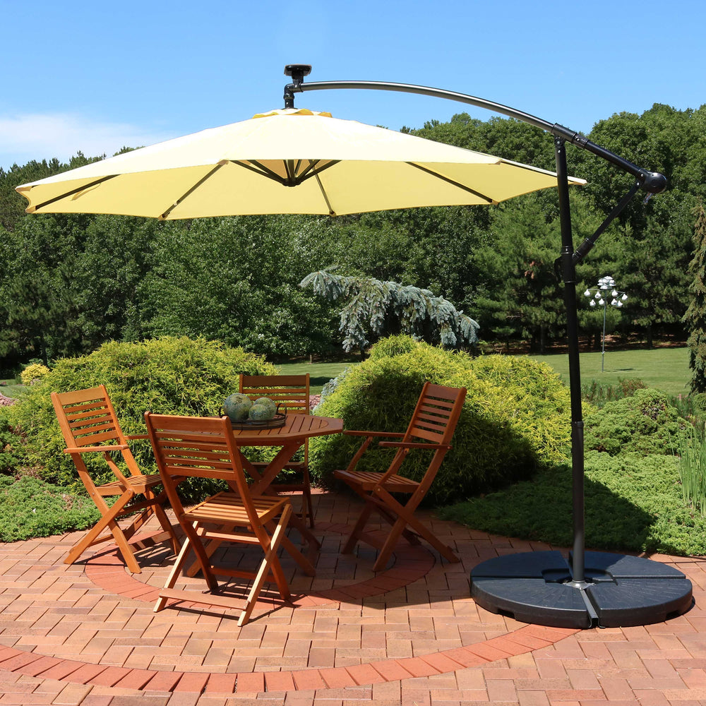 Sunnydaze 10 ft Solar Offset Patio Umbrella Cream lifestyle outdoor