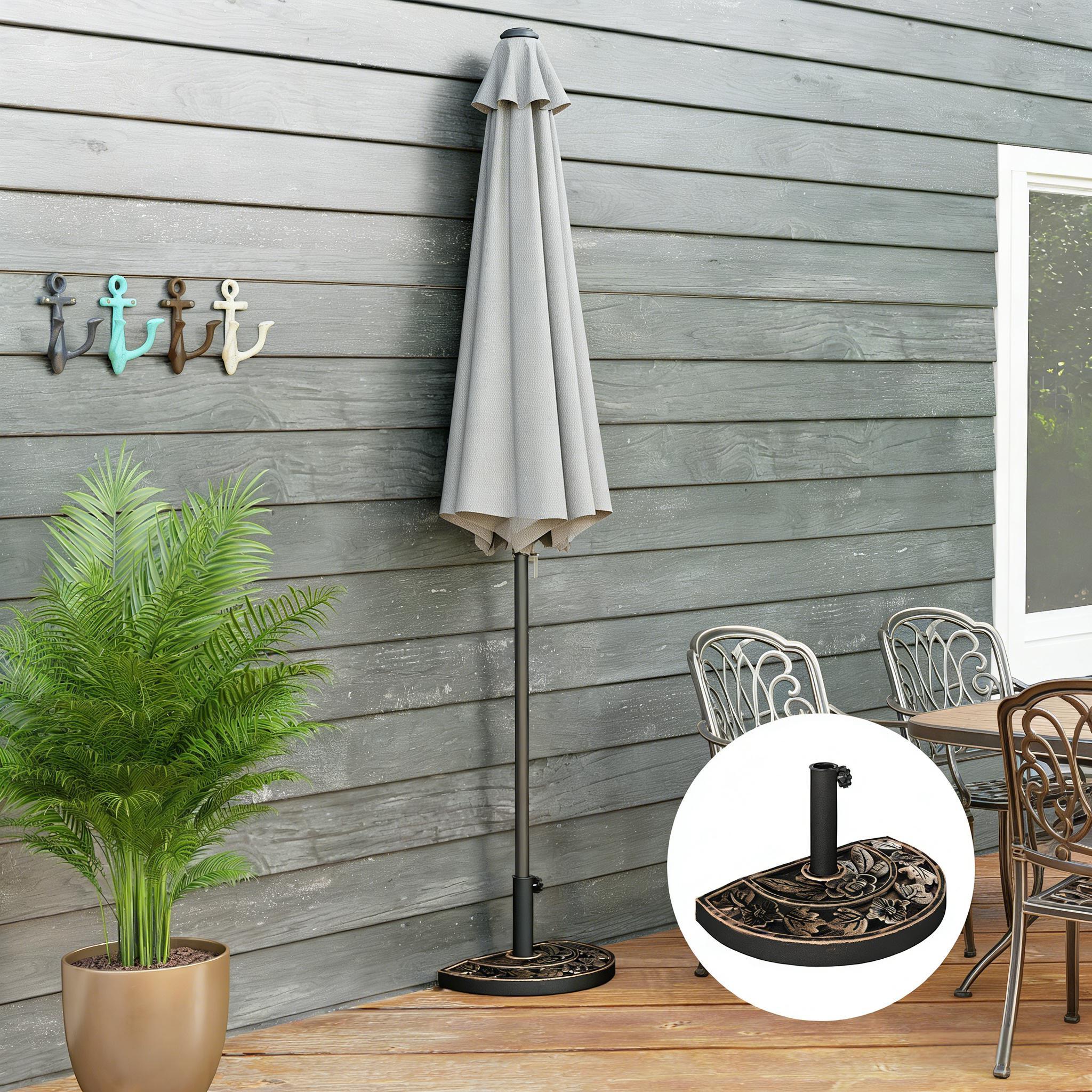 Patio Umbrella Half Round Base Bronze Resin 19.75x12.25 In