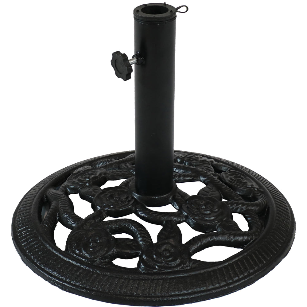 Sunnydaze Rose Blossom Cast Iron Patio Umbrella Base Black top detail
