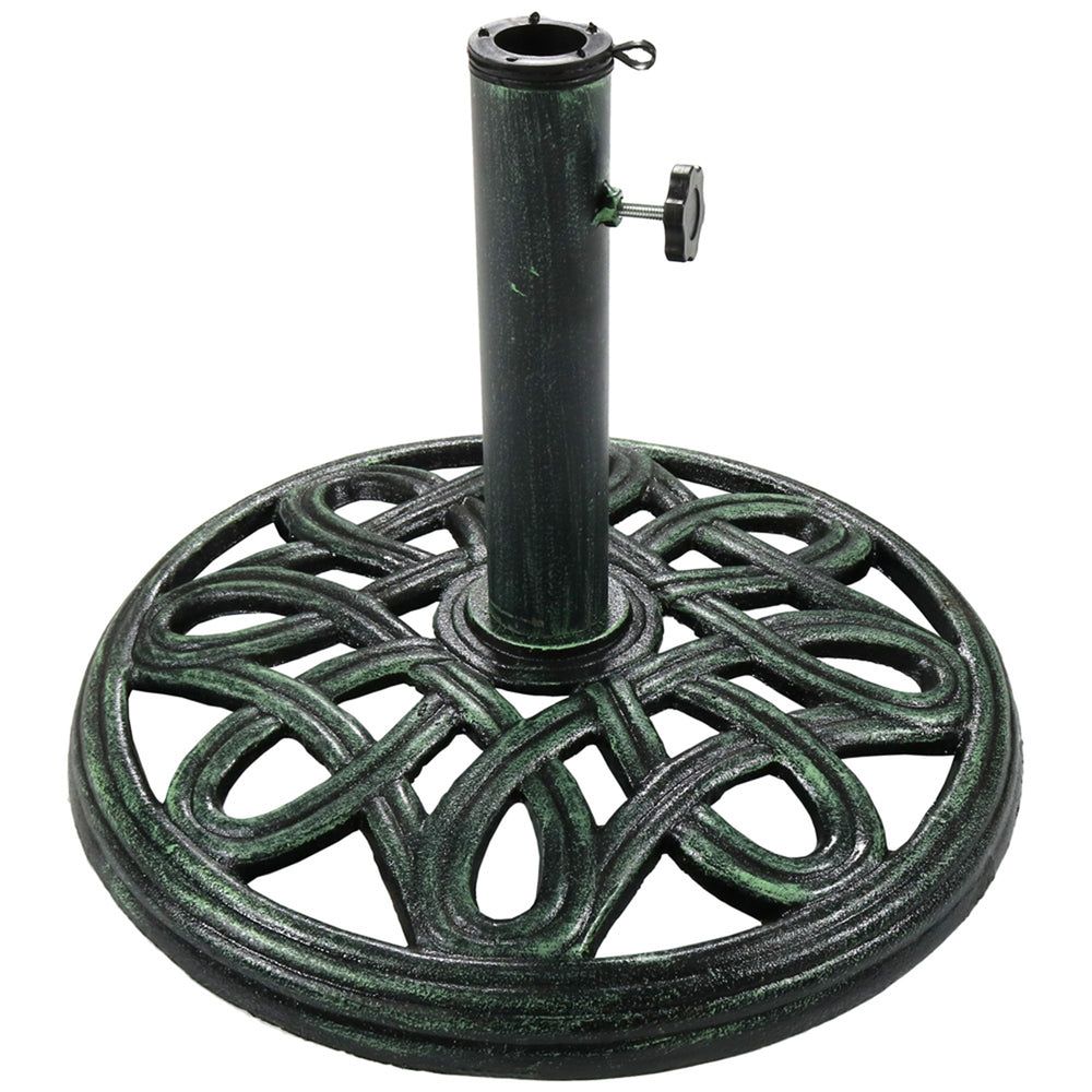 Sunnydaze 17-Inch Round Cast Iron Patio Umbrella Base lattice design detail