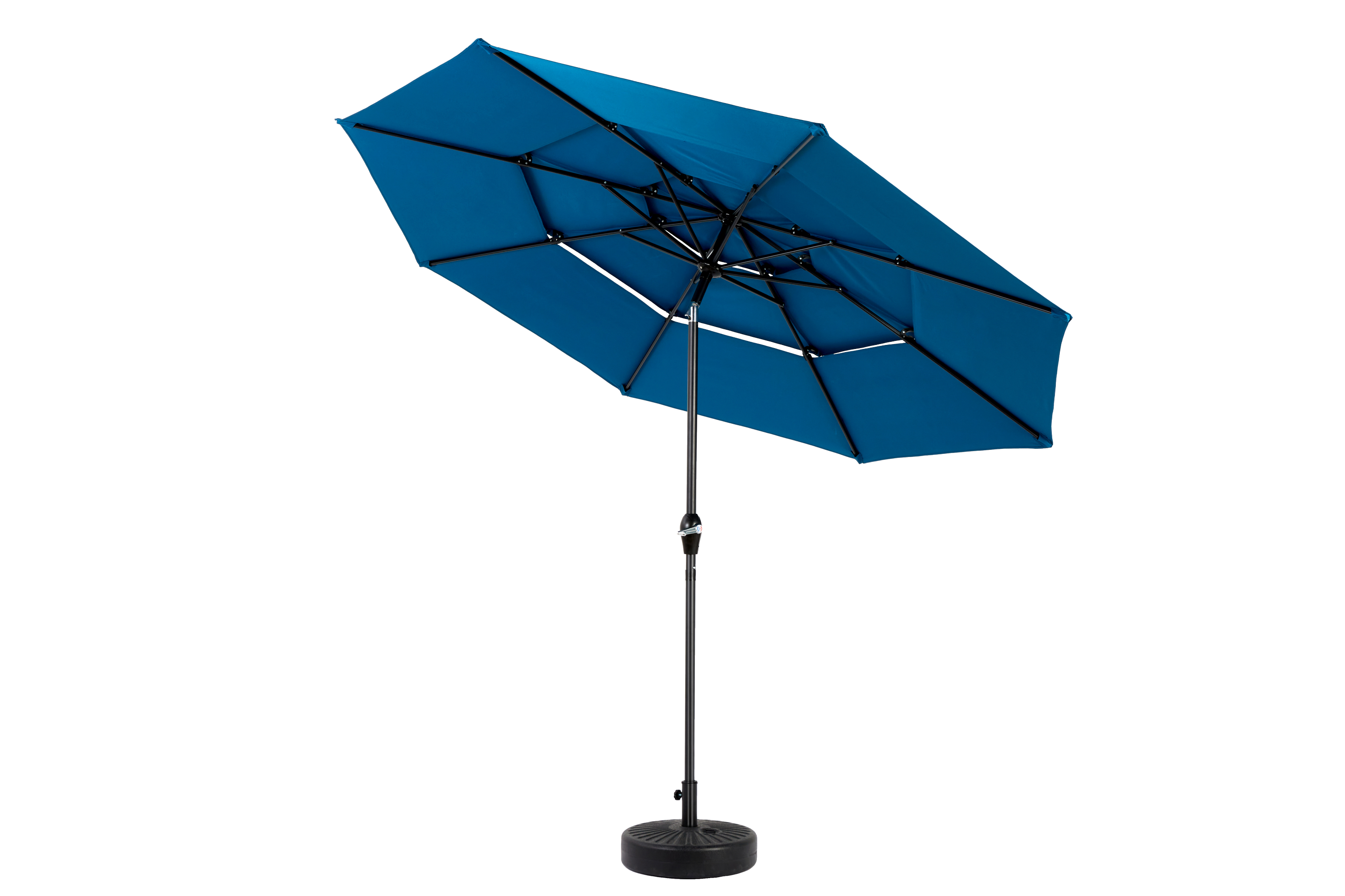 Patio Umbrella Auto Tilt 3 Tier Aluminum Dark Blue 10 Ft Crank