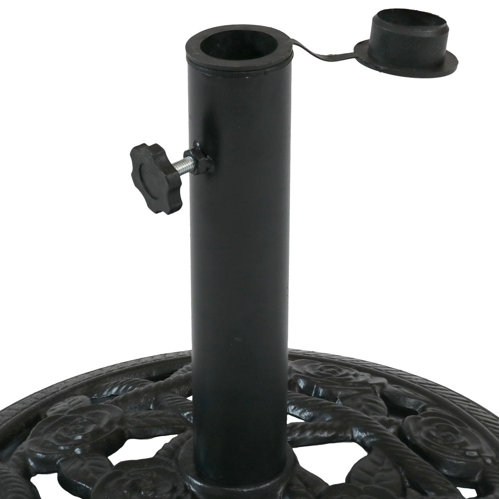 Sunnydaze Rose Blossom Cast Iron Patio Umbrella Base Black dimensions