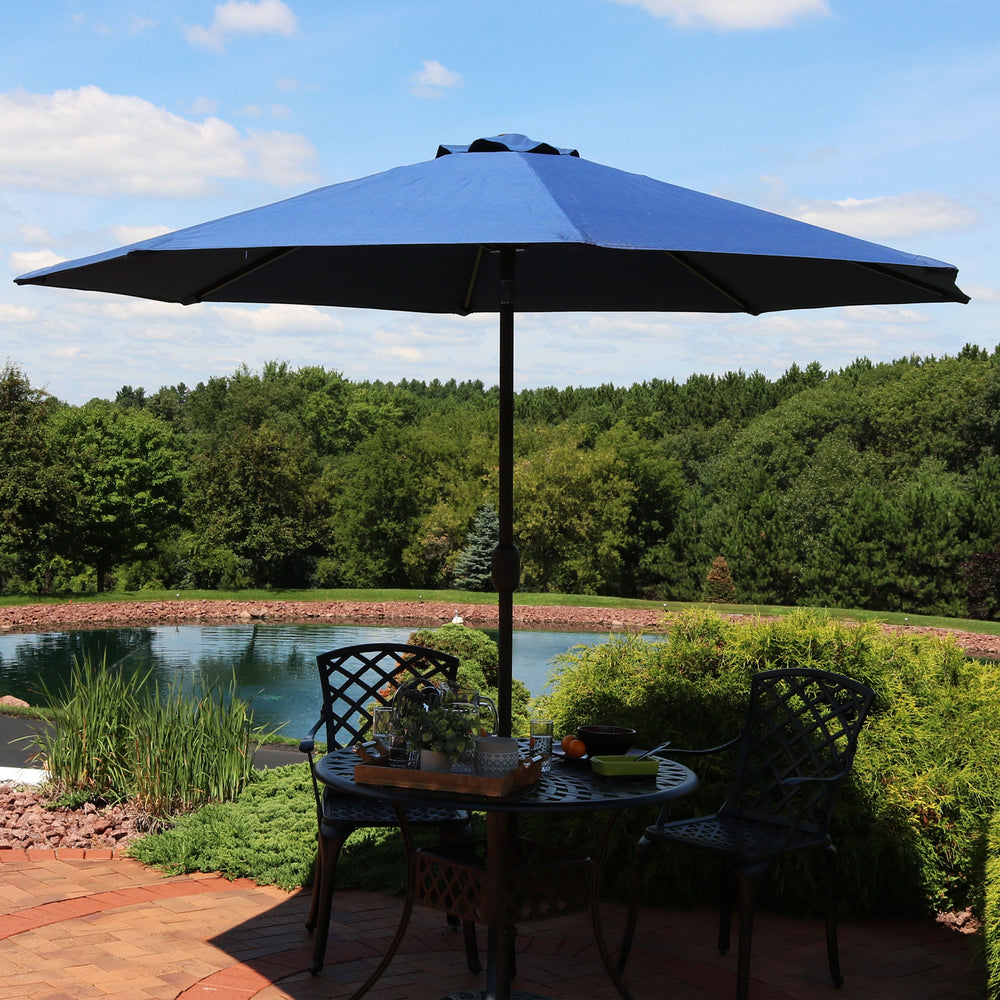 Sunnydaze 9 ft Spun-Poly Market Umbrella Navy Blue lifestyle outdoor