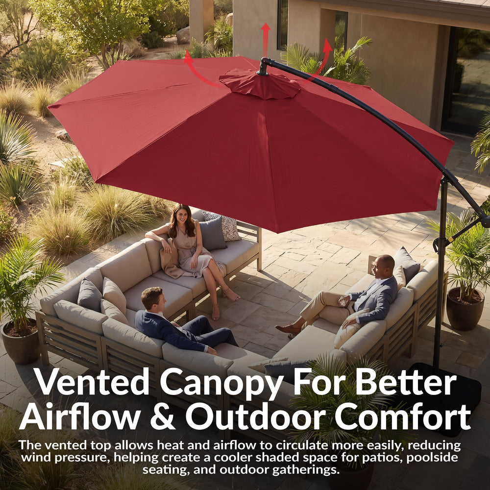Sunnydaze 10 ft Offset Patio Umbrella with Base Red vent detail