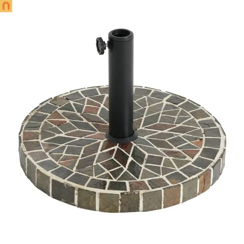 Patio Umbrella Base Round Mosaic Tile Concrete Iron 18.9 In 38-48 mm Pole
