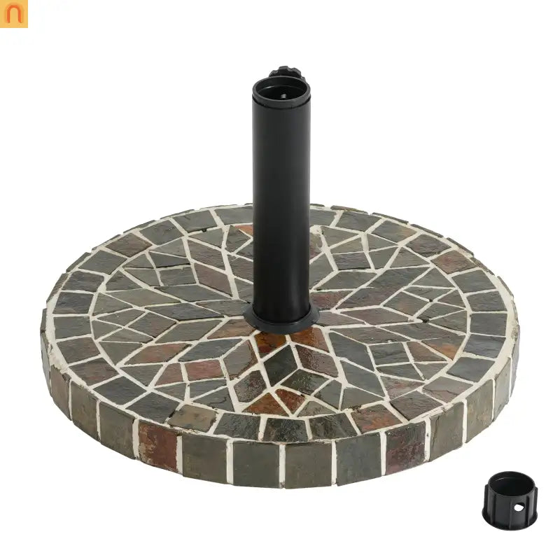 Patio Umbrella Base Round Mosaic Tile Concrete Iron 18.9 In 38-48 mm Pole