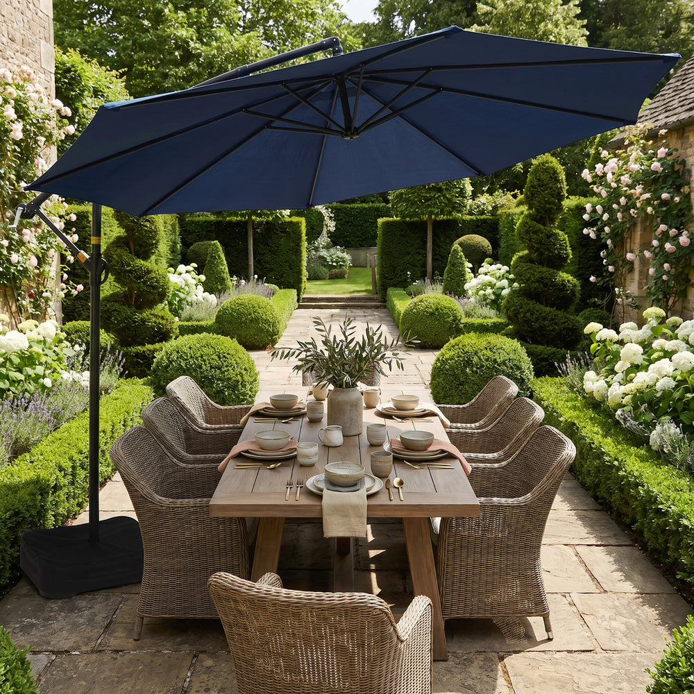 Sunnydaze 10 ft Offset Patio Umbrella with Base Navy product shot