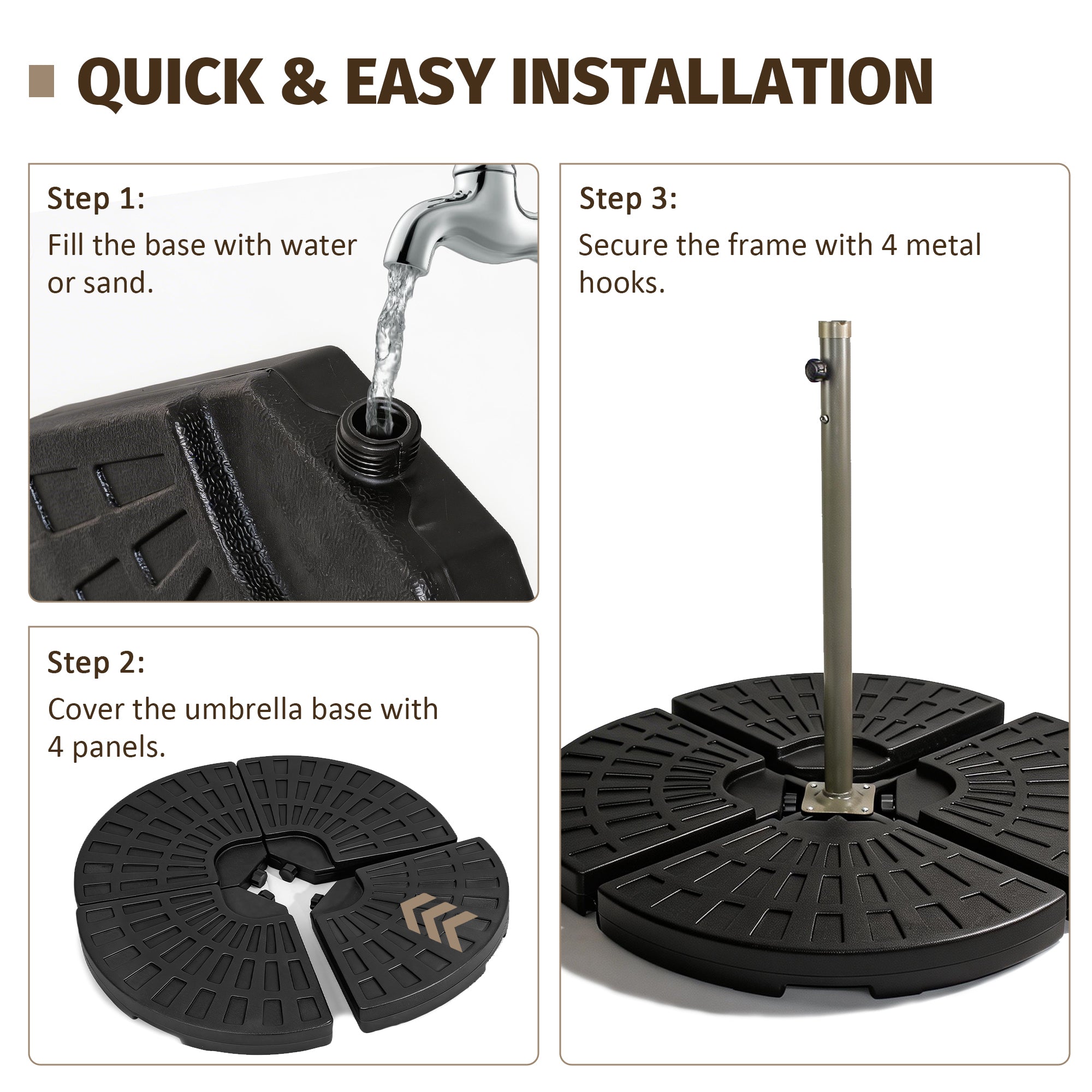 Patio Umbrella Base Fillable Black HDPE 4 Piece 220 LB Water or Sand