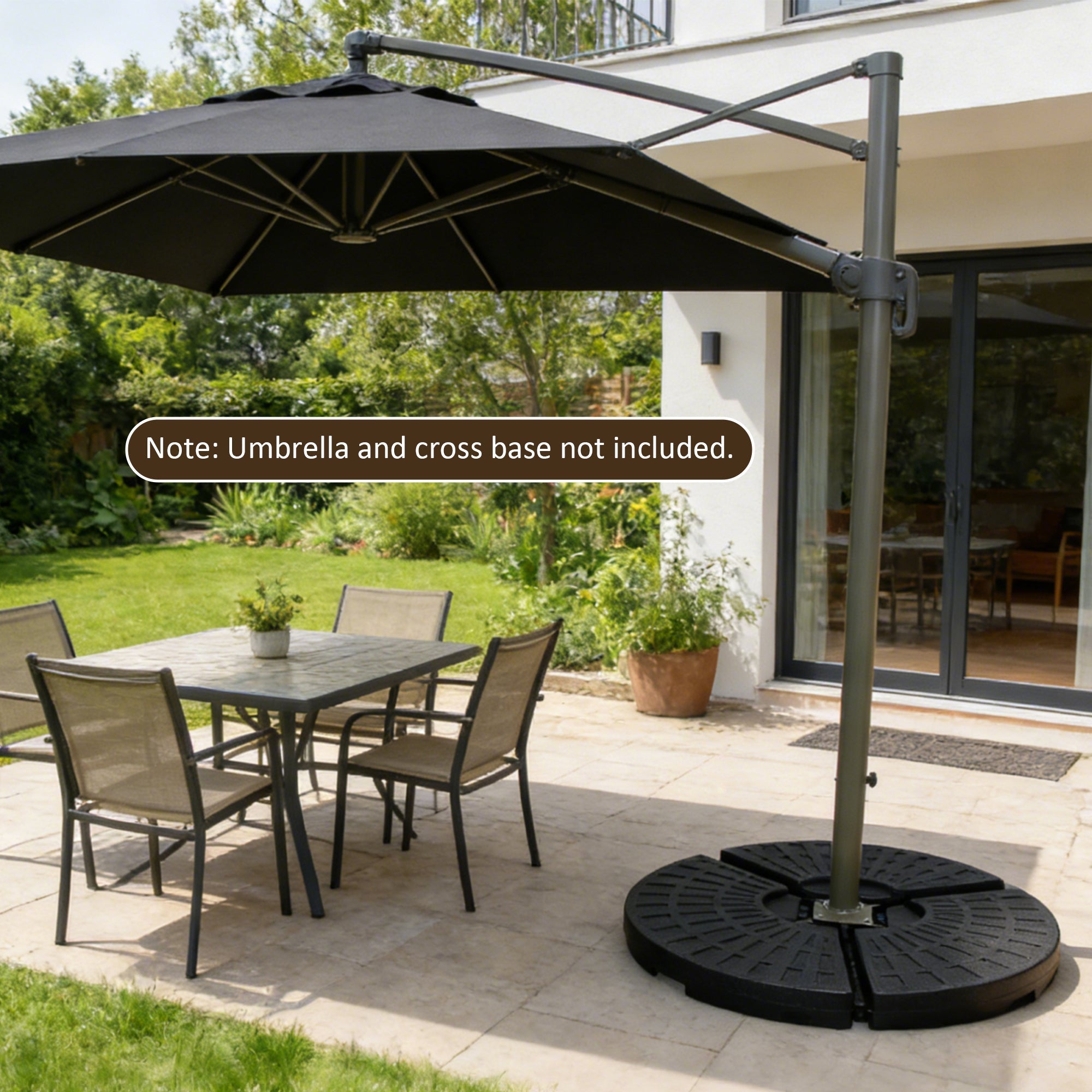 Patio Umbrella Base Fillable Black HDPE 4 Piece 220 LB Water or Sand