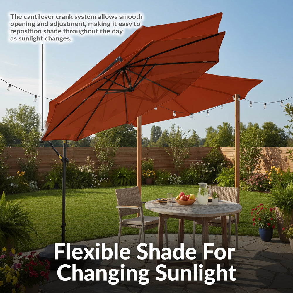 Sunnydaze 10 ft Offset Patio Umbrella with Base Burnt Orange dimensions