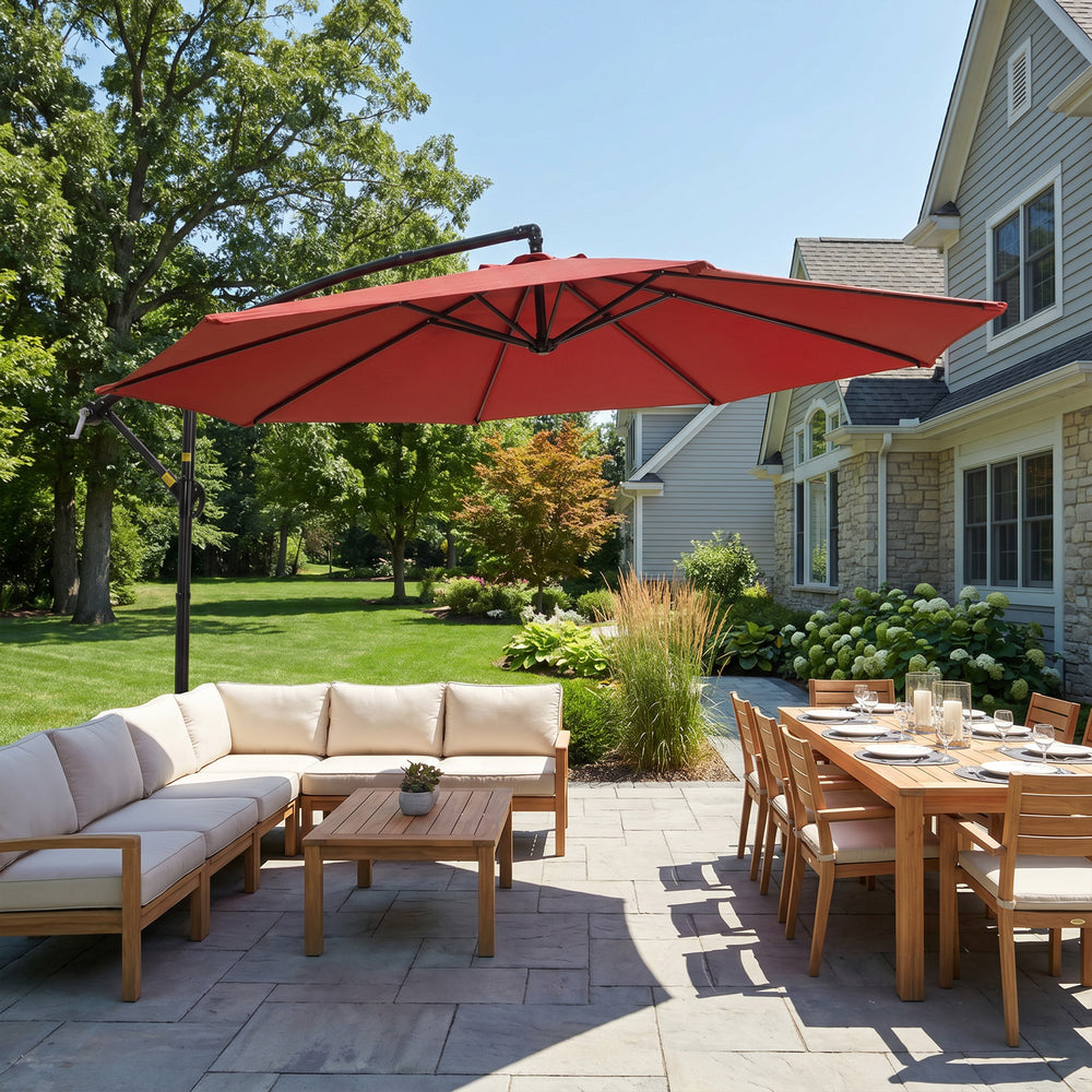Sunnydaze 10 ft Offset Patio Umbrella with Base Burnt Orange product shot