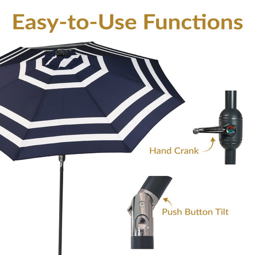 DirectDeals Sunnydaze Market Umbrella Navy Blue Stripe canopy top