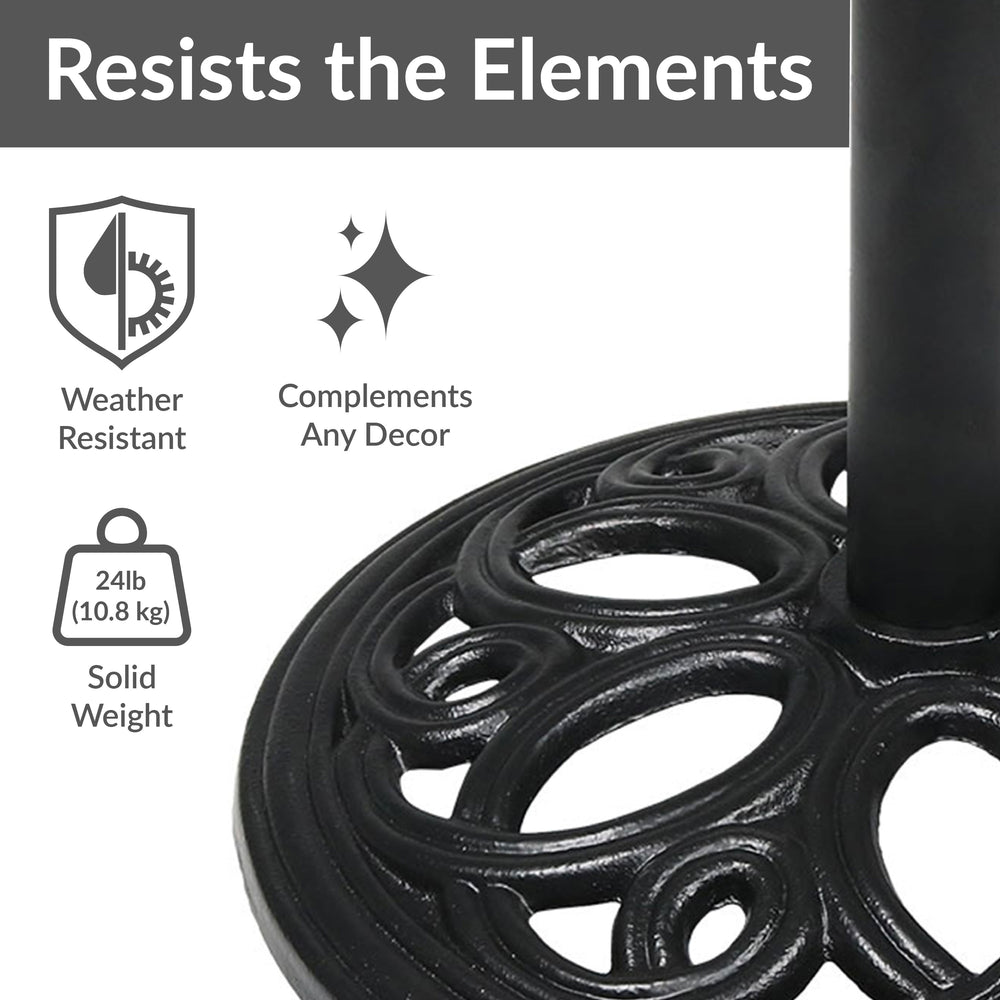 Sunnydaze 18-Inch Round Cast Iron Patio Umbrella Base Black pole opening detail