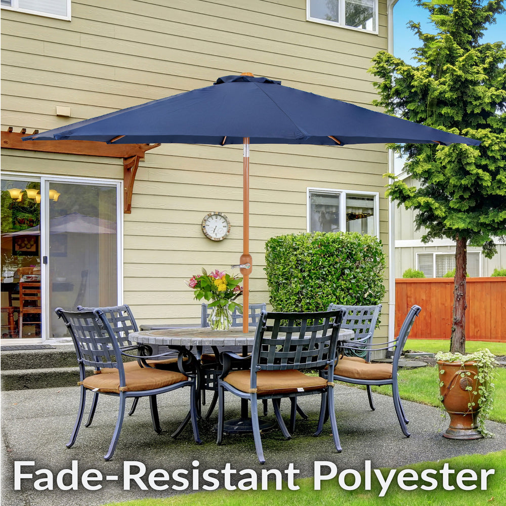 Sunnydaze 8.5 ft Faux Woodgrain Patio Umbrella Navy vent detail