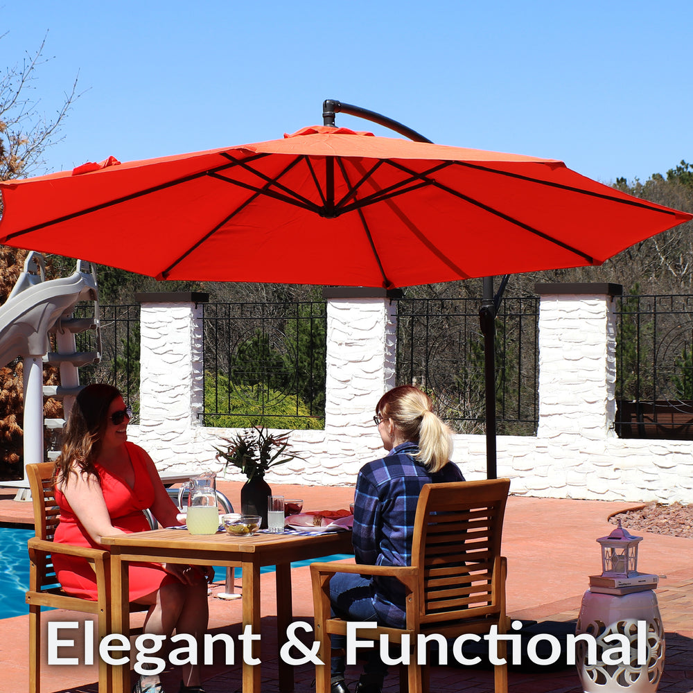 Sunnydaze 10 ft Offset Patio Umbrella Burnt Orange Square Base lifestyle