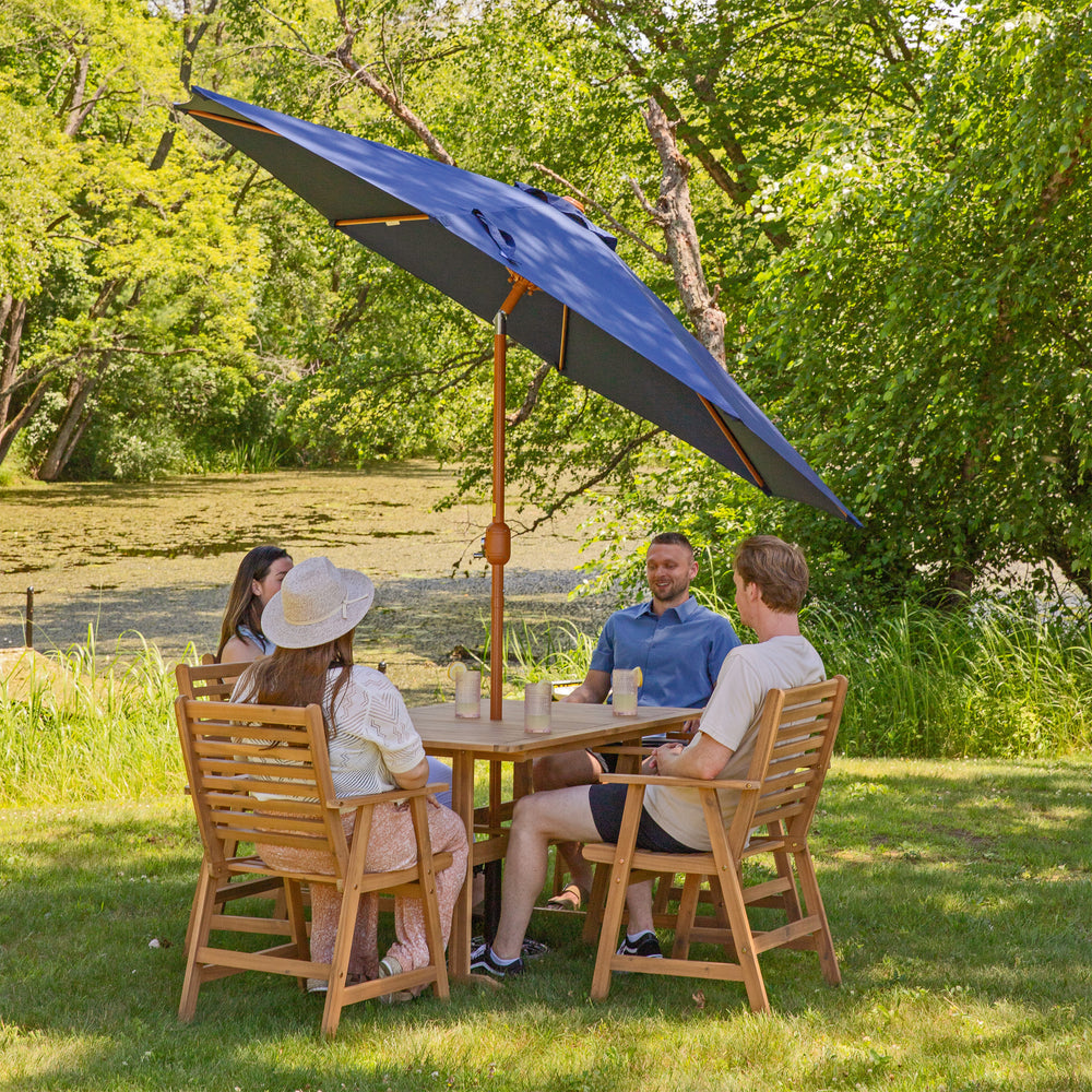 Sunnydaze 8.5 ft Faux Woodgrain Patio Umbrella Navy canopy detail