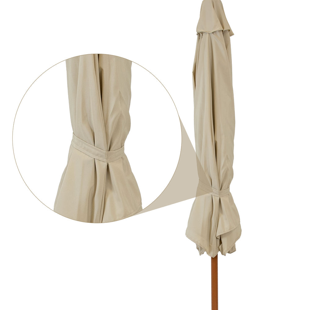 Sunnydaze 8.5 ft Solar Faux Woodgrain Patio Umbrella Beige dimensions size guide