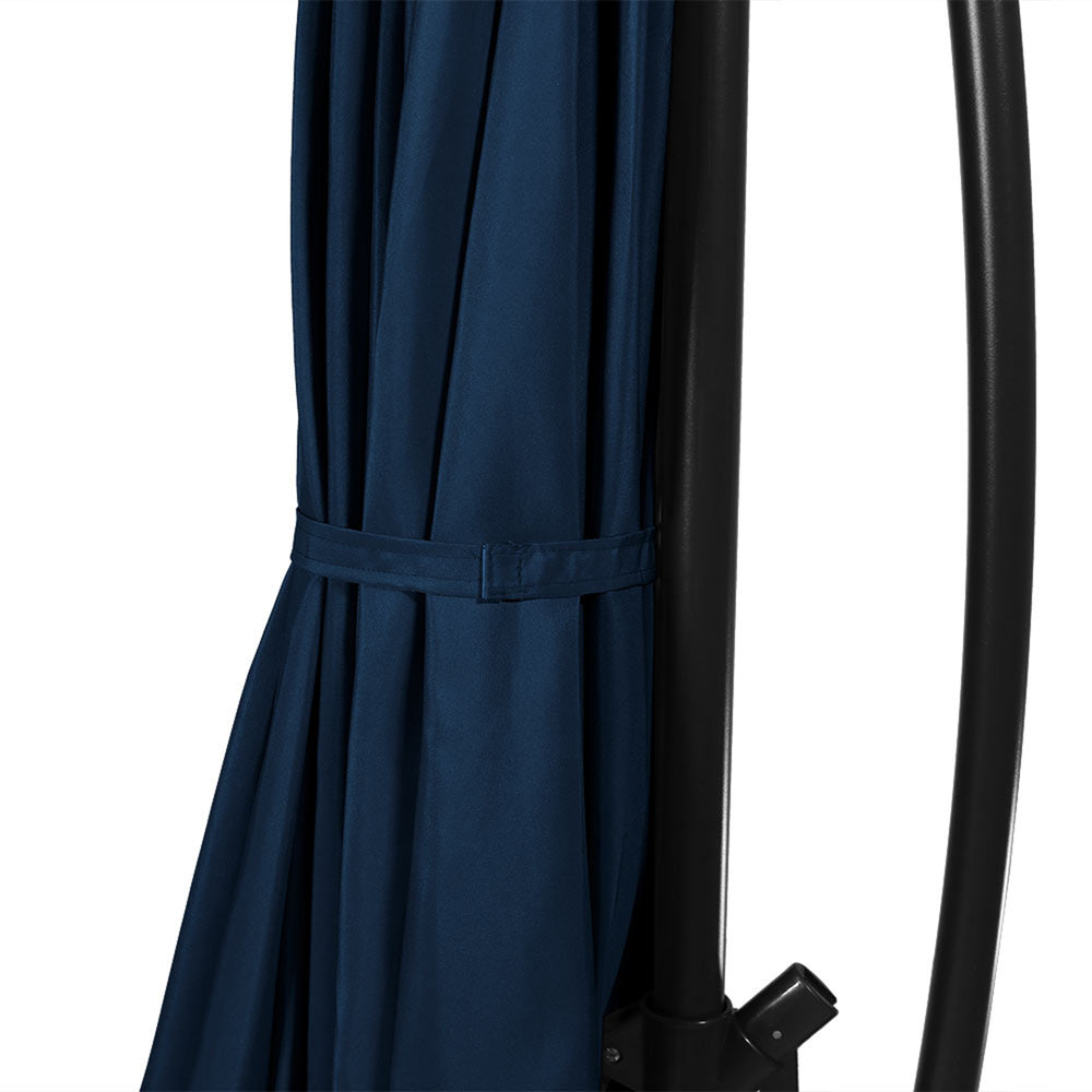 Sunnydaze 10 ft Solar Cantilever Offset Umbrella Navy Blue outdoor setting