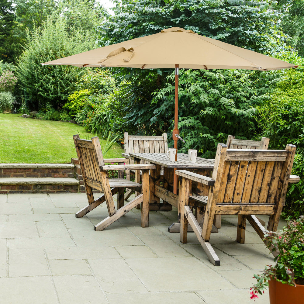 Sunnydaze 8.5 ft Solar Faux Woodgrain Patio Umbrella Beige product shot