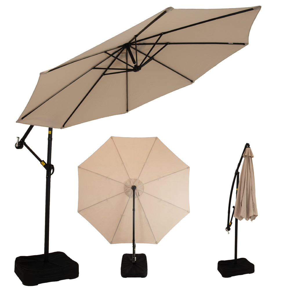 Sunnydaze 10 ft Offset Patio Umbrella with Base Beige canopy detail