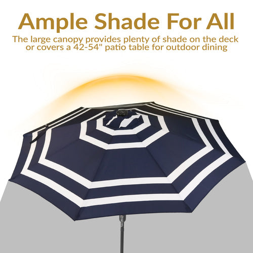 DirectDeals Sunnydaze Market Umbrella Navy Blue Stripe crank detail