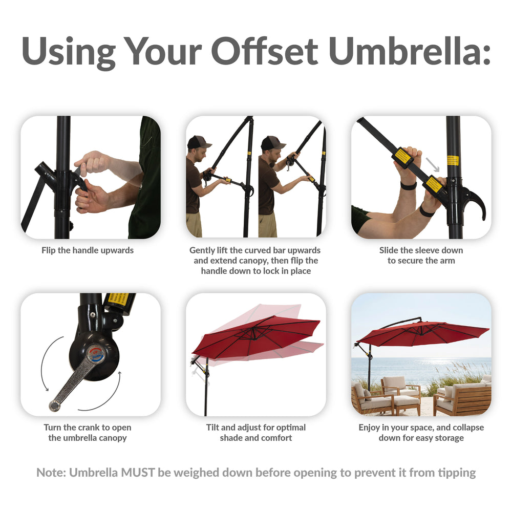 Sunnydaze 10 ft Offset Patio Umbrella with Base Red outdoor setting