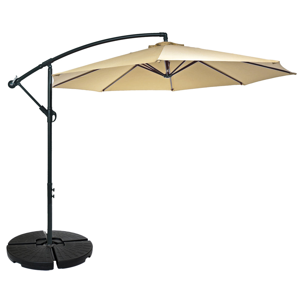 Sunnydaze 10 ft Offset Patio Umbrella Beige Round Base Set