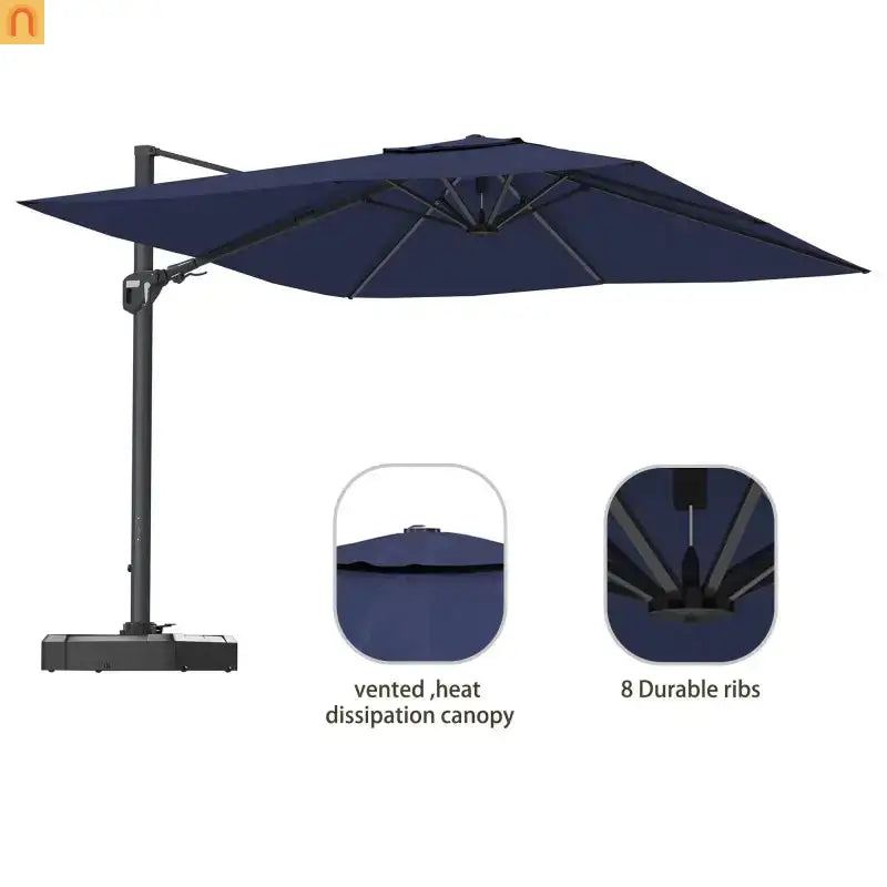 Patio Umbrella Cantilever Navy Blue 11ft Square UPF50 Aluminum