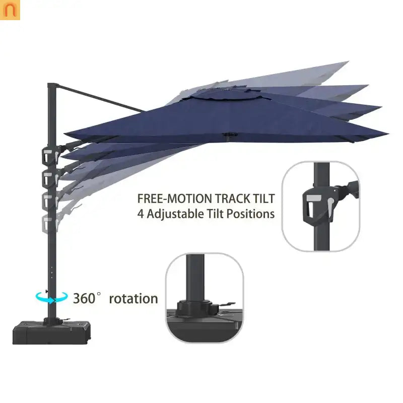 Patio Umbrella Cantilever Navy Blue 11ft Square UPF50 Aluminum