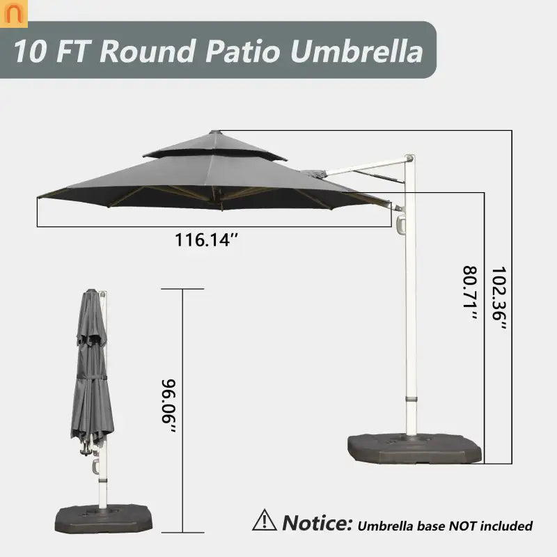 Patio Umbrella Cantilever Gray 9.7ft Round UPF50 Tilt Aluminum