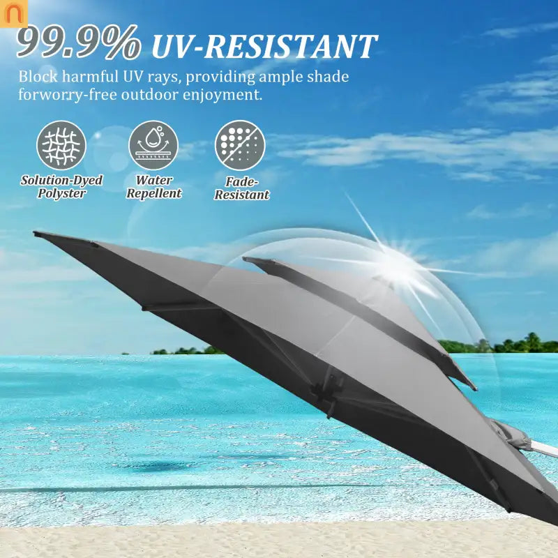 Patio Umbrella Cantilever Gray 9.7ft Round UPF50 Tilt Aluminum