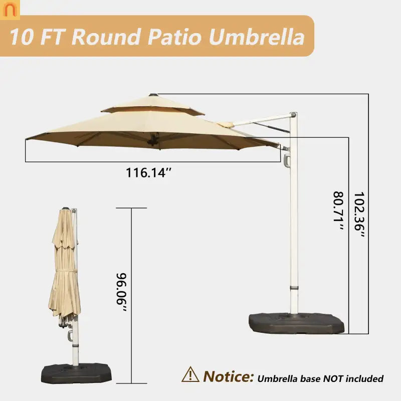 Patio Umbrella Cantilever Beige 9.7ft Round UPF50 Tilt Aluminum