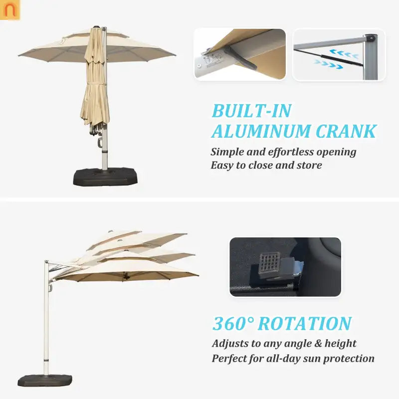 Patio Umbrella Cantilever Beige 9.7ft Round UPF50 Tilt Aluminum