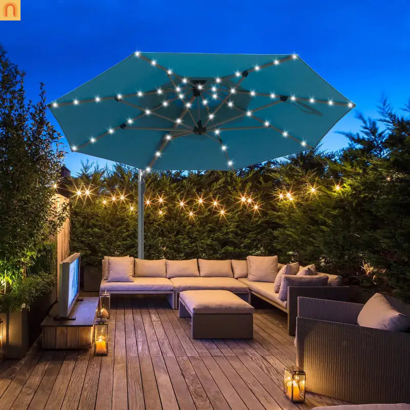 Patio Umbrella Cantilever Lake Blue 9.7ft Round UPF50 Tilt Aluminum