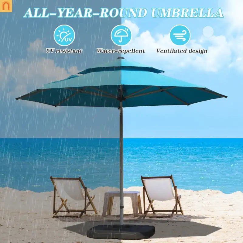 Patio Umbrella Cantilever Lake Blue 9.7ft Round UPF50 Tilt Aluminum