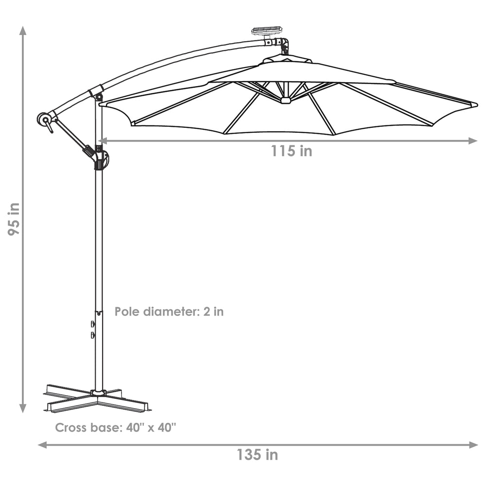 Sunnydaze 10 ft Solar Cantilever Offset Umbrella Burnt Orange evening LED glow