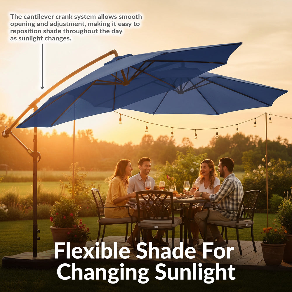 Sunnydaze 10 ft Offset Patio Umbrella with Base Navy dimensions