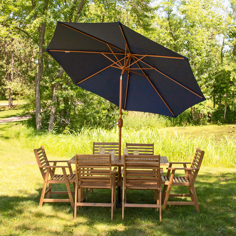 Sunnydaze 8.5 ft Faux Woodgrain Patio Umbrella Navy product shot
