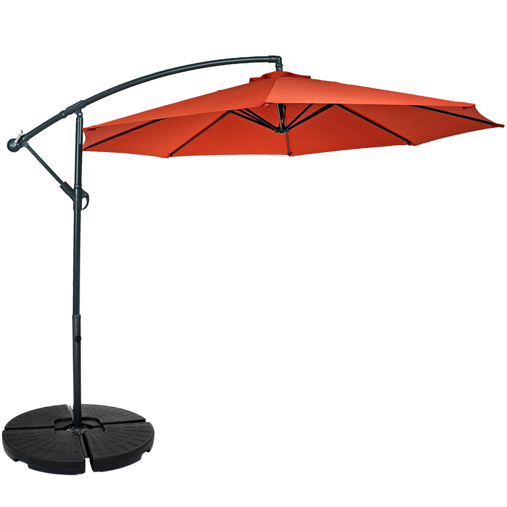 Sunnydaze 10 ft Offset Patio Umbrella Burnt Orange Round Base Set outdoor