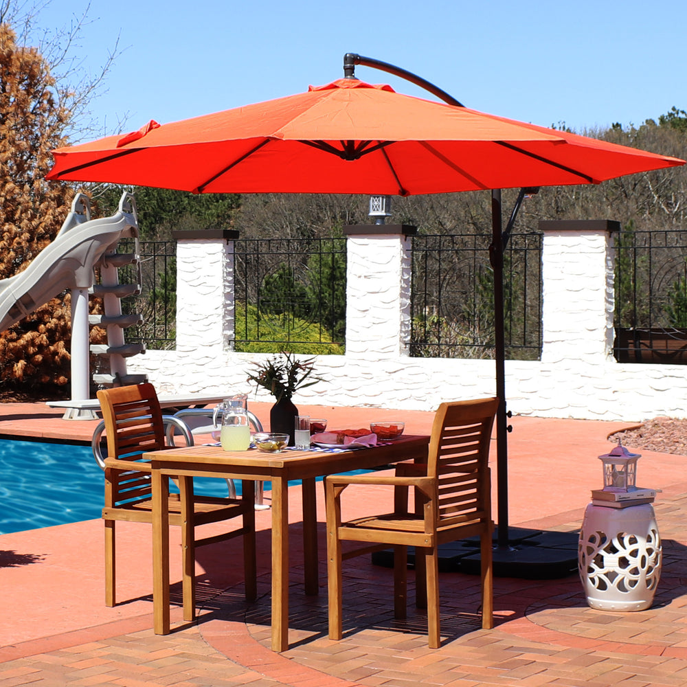Sunnydaze 10 ft Offset Patio Umbrella Burnt Orange Square Base Set outdoor