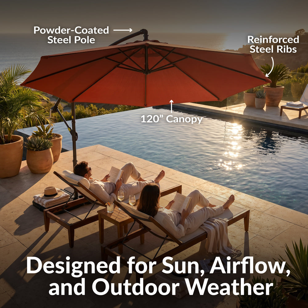 Sunnydaze 10 ft Offset Patio Umbrella with Base Burnt Orange crank detail