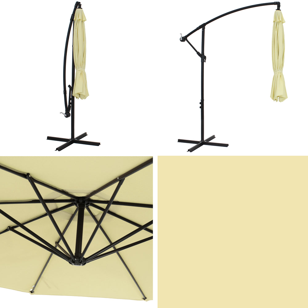Sunnydaze 9.5 ft Offset Patio Umbrella Pale Buttercup canopy detail