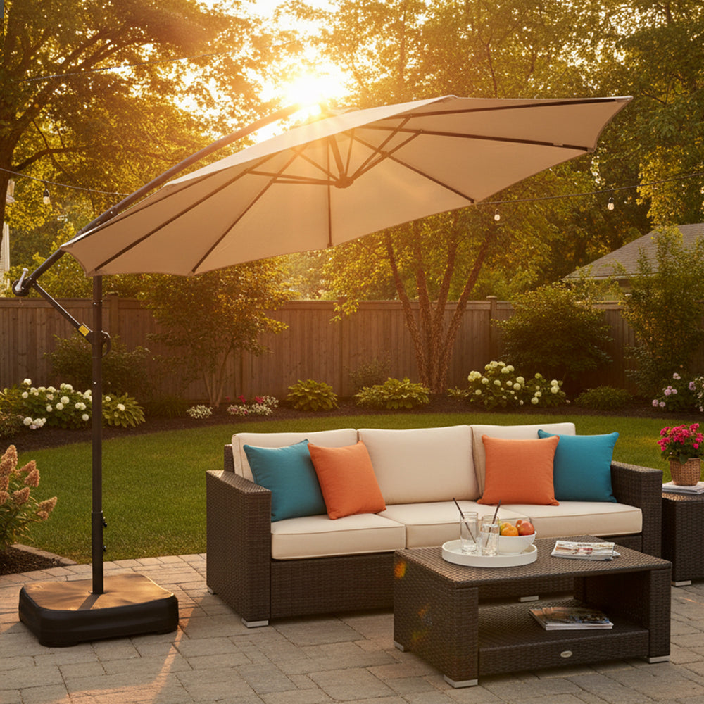 Sunnydaze 10 ft Offset Patio Umbrella with Base Beige product shot