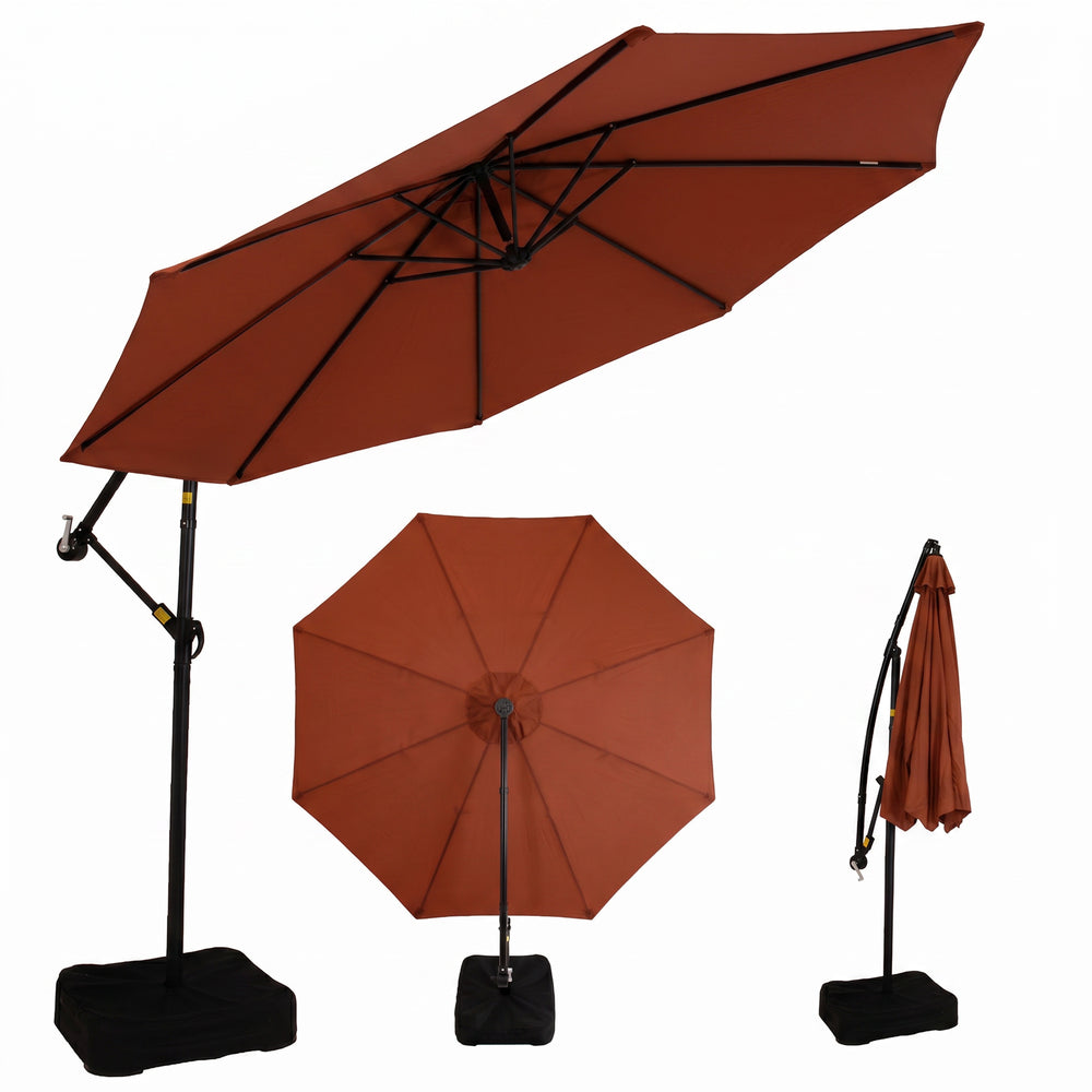 Sunnydaze 10 ft Offset Patio Umbrella with Base Burnt Orange canopy detail