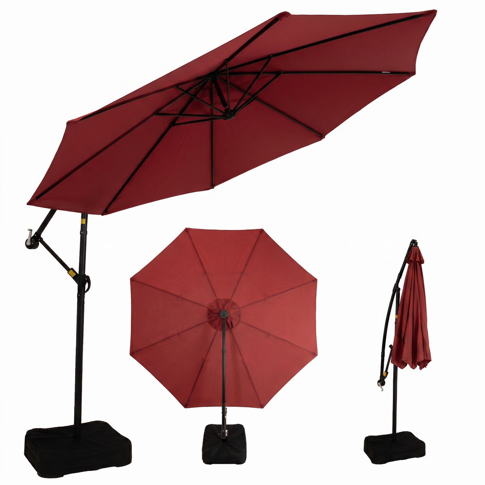 Sunnydaze 10 ft Offset Patio Umbrella with Base Red canopy detail