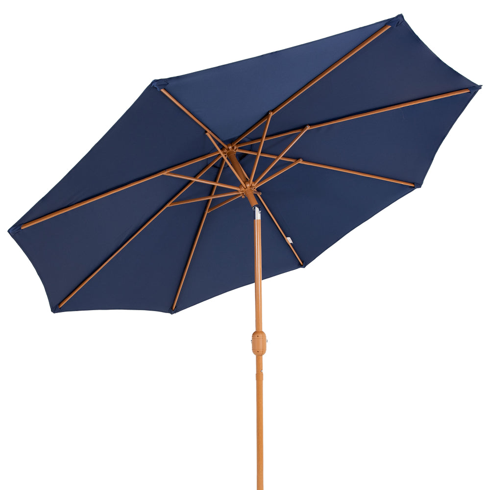 Sunnydaze 8.5 ft Faux Woodgrain Patio Umbrella Navy woodgrain pole detail