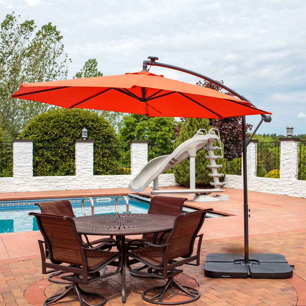 Sunnydaze 10 ft Solar Cantilever Offset Umbrella Burnt Orange lifestyle outdoor